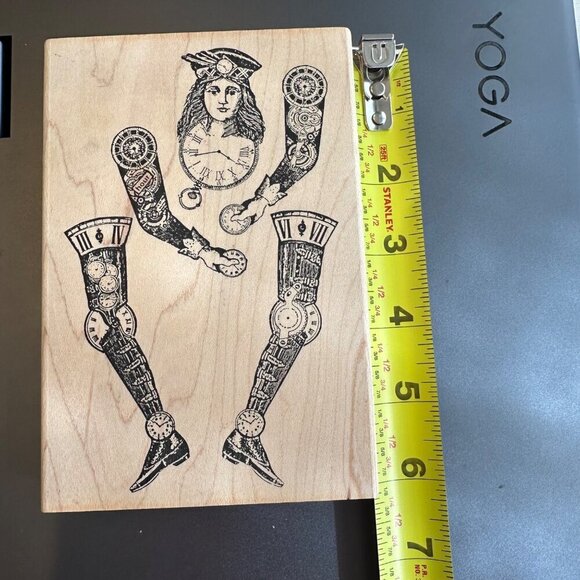 Stampers Anonymous Steampunk Rubber Stamp Paper Doll Time Clock V2- 698 Mounted - Picture 4 of 6